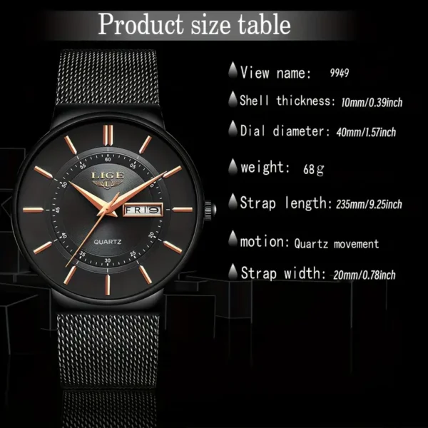 Fashion Men's Watch With Stainless Steel Mesh Strap - Image 3