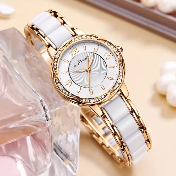 Ladies' Elegant Rose Golden Watch Ceramic Strap - Image 3