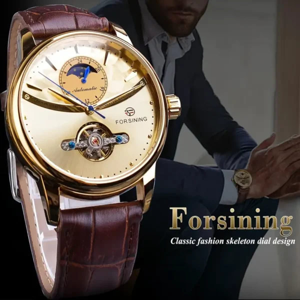 Forsining Moon Phase Men's Mechanical Watch, Comfortable Casual Tourbillon Wristwatch, Ideal Choice For Gifts - Image 3