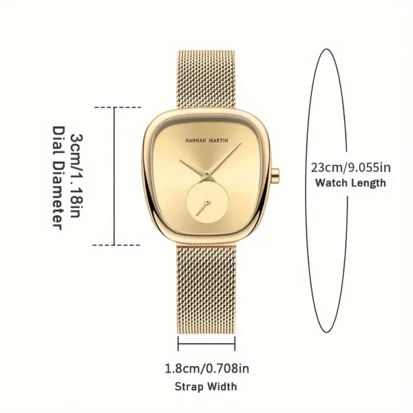 1pc Elegant Barrel-Shaped Ladies Watch, Stainless Steel Mesh Band - Image 2