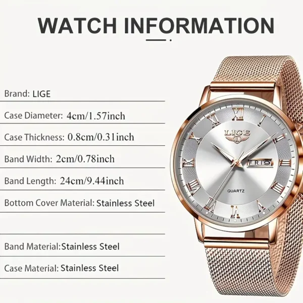 LIGE Elegant Quartz Wrist Watch for Women - Image 2