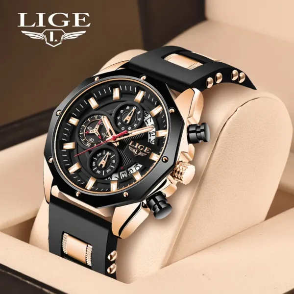 LIGE Men's Chronograph Calendar Wristwatch, Outdoor Casual Sports Quartz Watch - Image 2