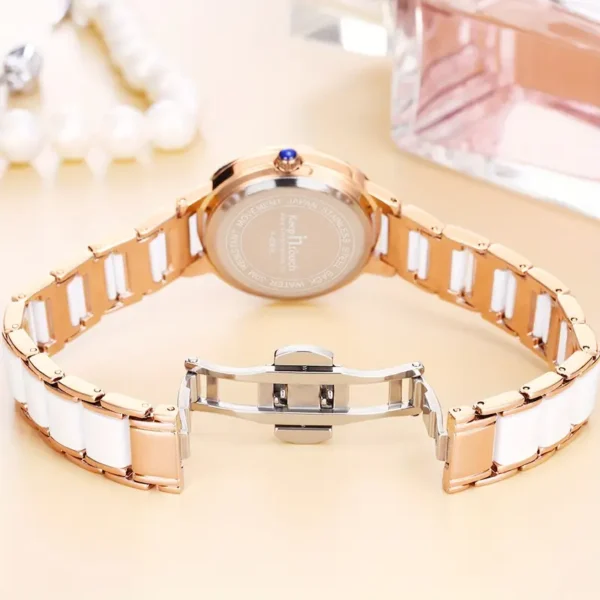 Ladies' Elegant Rose Golden Watch Ceramic Strap - Image 2