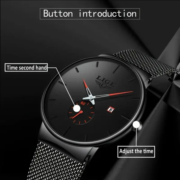 New Watch for Mens Black Large Dail Multifunctional Quartz Watch Sport Round 30m - Image 2