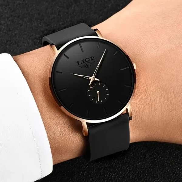 LIGE Elegant Black Quartz Women's Watch with Soft Silicone Band - Image 2