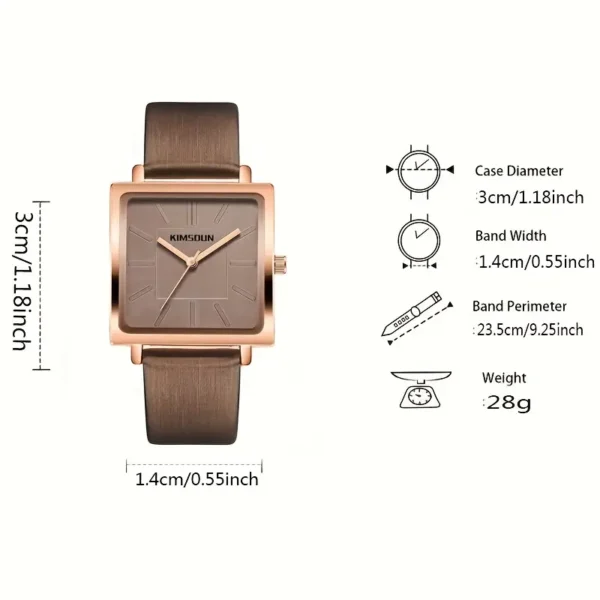 Elegant Women's Quartz Watch with Genuine Faux Leather Strap - Image 2