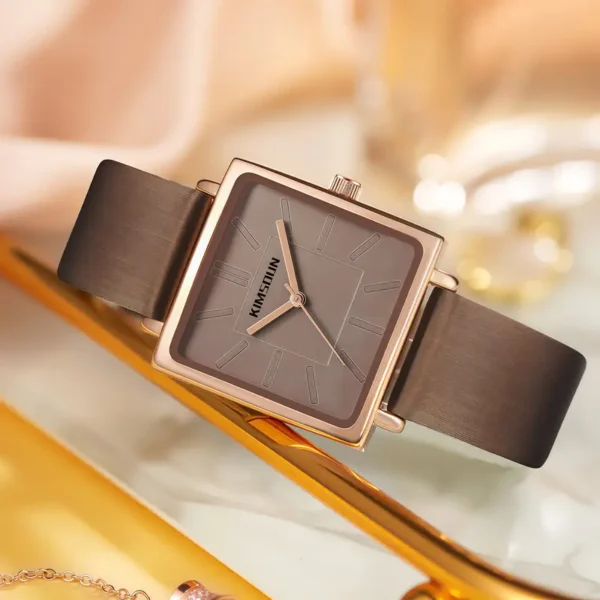 Elegant Women's Quartz Watch with Genuine Faux Leather Strap - Image 3