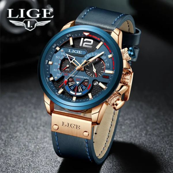 LIGE Men's Fashion Quartz Watch - Waterproof, Luminous Display with Calendar & Chronograph