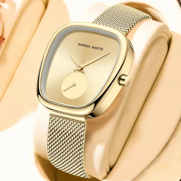 1pc Elegant Barrel-Shaped Ladies Watch, Stainless Steel Mesh Band