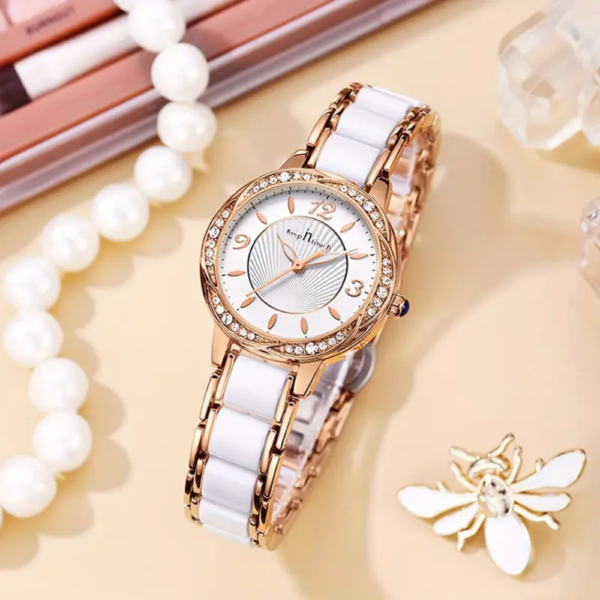 Ladies' Elegant Rose Golden Watch Ceramic Strap