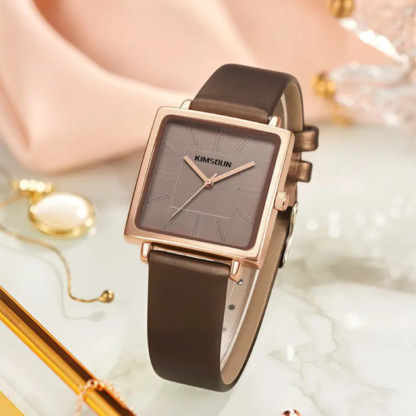 Elegant Women's Quartz Watch with Genuine Faux Leather Strap