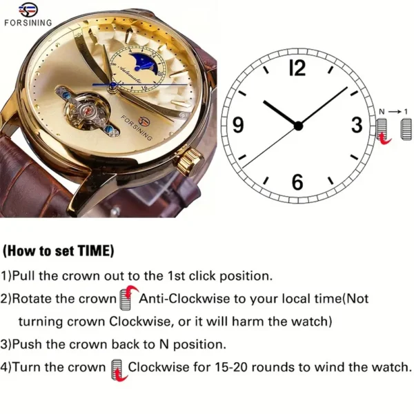 Forsining Moon Phase Men's Mechanical Watch, Comfortable Casual Tourbillon Wristwatch, Ideal Choice For Gifts - Image 5