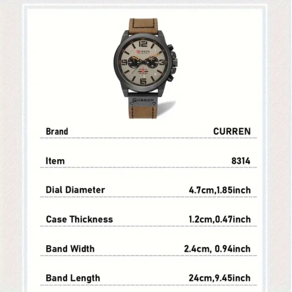 CURREN Chronograph Men's Watch Retro Classic Quartz Watch Analog Calendar WR PU Leather Wrist Watch Date Watch - Image 5