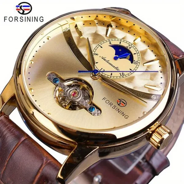 Forsining Moon Phase Men's Mechanical Watch, Comfortable Casual Tourbillon Wristwatch, Ideal Choice For Gifts