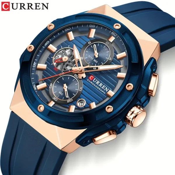 CURREN 8462 Men's Luxury Sports Watch - Silicone Band, Quartz Movement with Date & Chronograph Features