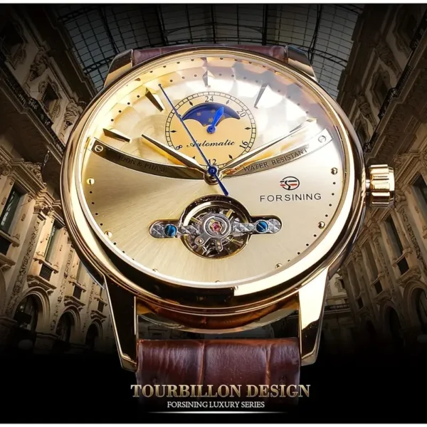 Forsining Moon Phase Men's Mechanical Watch, Comfortable Casual Tourbillon Wristwatch, Ideal Choice For Gifts - Image 7