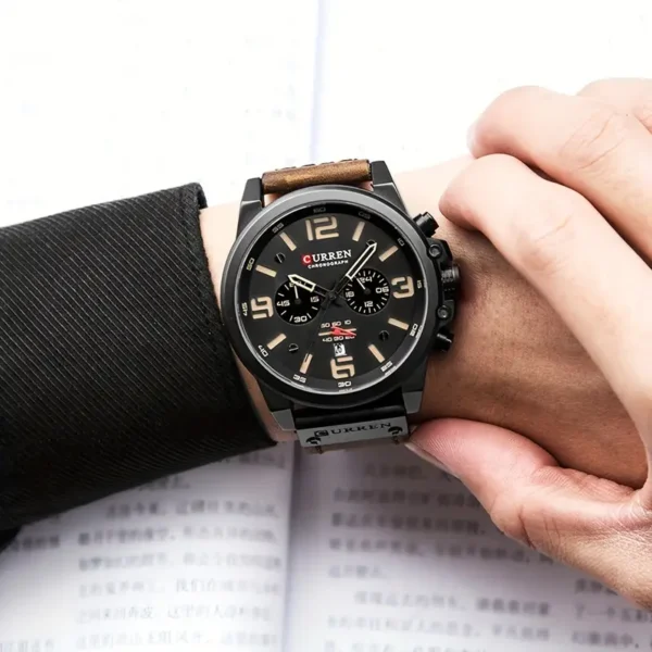 CURREN Chronograph Men's Watch Retro Classic Quartz Watch Analog Calendar WR PU Leather Wrist Watch Date Watch - Image 6