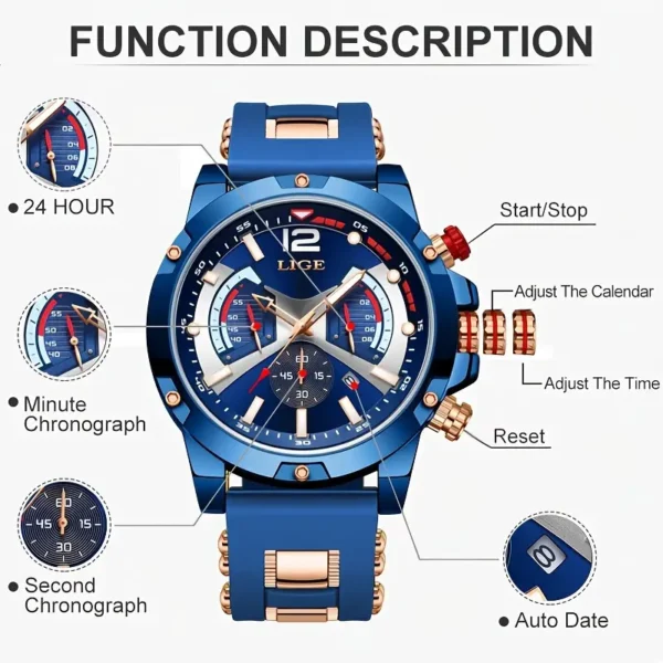 LIGE Chronograph Luxury Watch For Man Sport Male Quartz Watches - Image 3