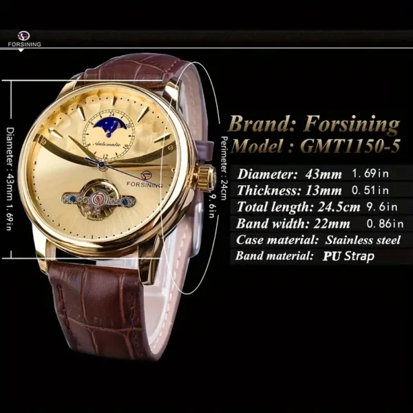 Forsining Moon Phase Men's Mechanical Watch, Comfortable Casual Tourbillon Wristwatch, Ideal Choice For Gifts - Image 9